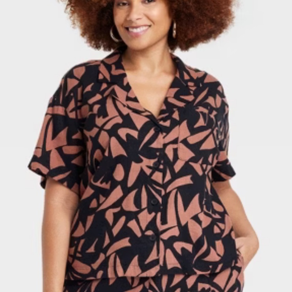 A New Day button down brown and black top size Medium NWT